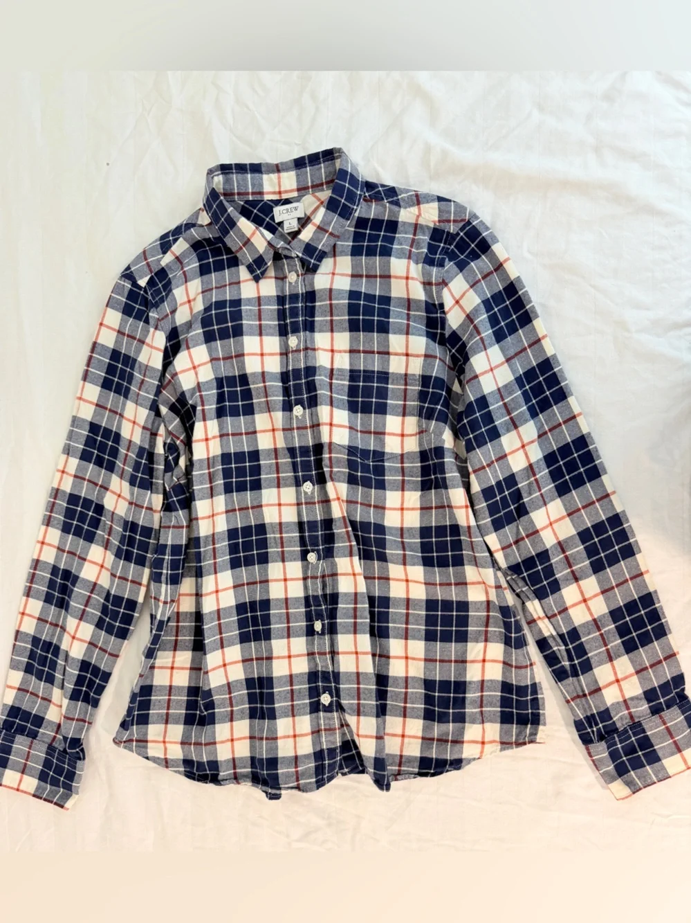 J.Crew Flannel Cabincore Shirt medium weight. Blue and white plaid L
